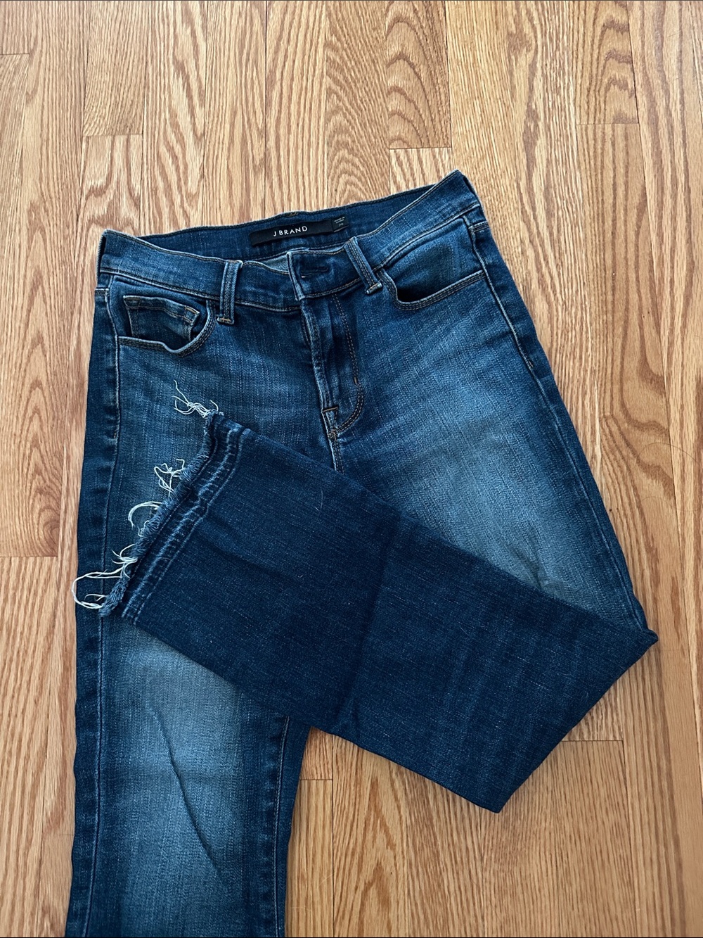 J Brand Indigo Frayed Hem Skinny Jeans